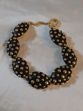 Rare Jay Feinberg Strongwater Vintage Black N Gold Dots Choker Chunky Necklace